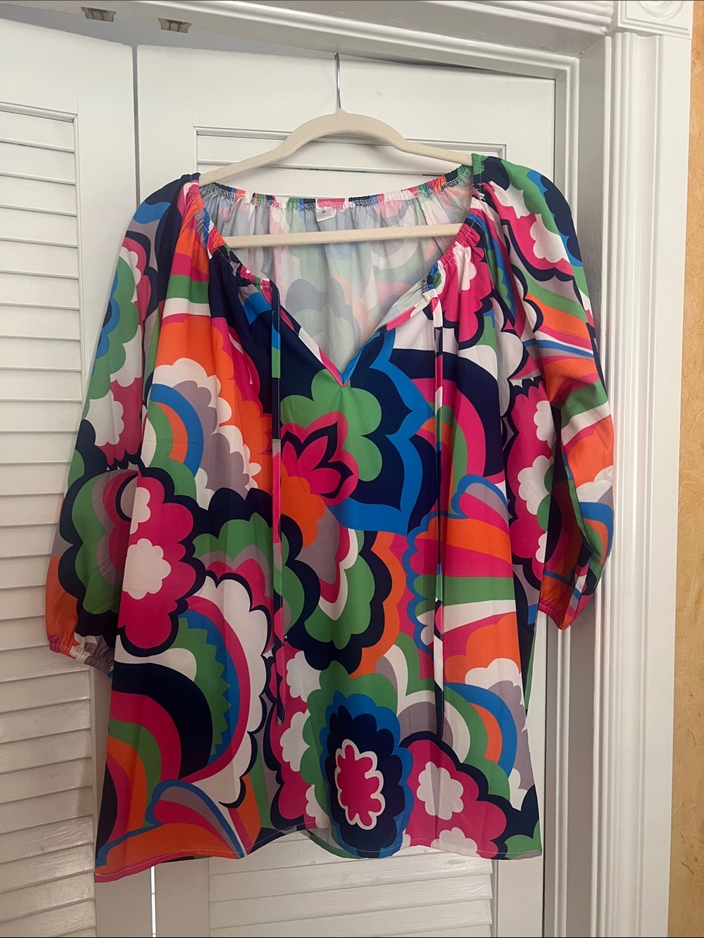 Bright Multicolor Floral Peasant Tunic Top